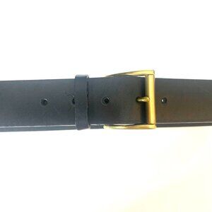 Men’s Belt Thick Genuine Leather Black Gold Tone Buckle Size 42 Made in India